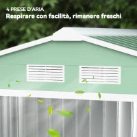 Casetta da Giardino in Lamiera di Acciaio con Porte Scorrevoli, 213x130x185cm, Verde Chiaro