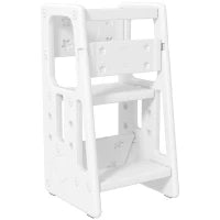 Scaletta per Bambini Torre Montessoriana Altezza Regolabile 3 Livelli, HDPE Inodore, 47x47x90cm, Bianco