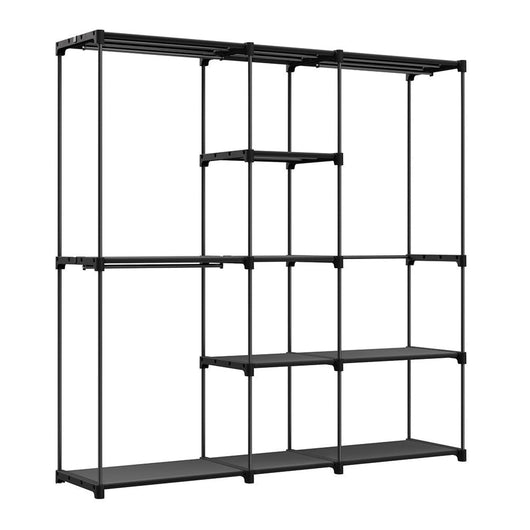 Armadio per camera da letto appendiabiti 43 x 138 x 182 cm 3 scomparti appendiabiti con ripiani grande capacità per camera da letto per adulti bambini soggiorno spogliatoio nero 12_0003978