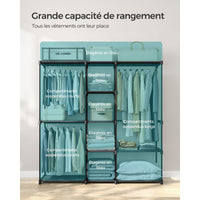 Armadio per camera da letto appendiabiti 43 x 138 x 182 cm 3 scomparti appendiabiti con ripiani grande capacità per camera da letto per adulti bambini soggiorno spogliatoio nero 12_0003978