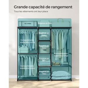 Armadio per camera da letto appendiabiti 43 x 138 x 182 cm 3 scomparti appendiabiti con ripiani grande capacità per camera da letto per adulti bambini soggiorno spogliatoio nero 12_0003978