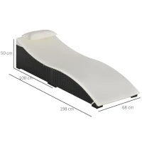 Lettino Sdraio Prendisole Pieghevole in Rattan Sintetico con Poggiatesta Rimovibile per Giardino, Terrazzo ed Esterni, 198x68x50cm