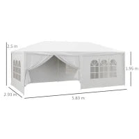 Gazebo Tendone per Feste 6x3m con Pareti Laterali Rimovibili, Porte e Finestre, Bianco