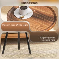 Tavolino da Caffè Rotondo con Bordo Rialzato e 3 Gambe, in Legno e Acciaio, Ø40x39 cm, Nero e color Legno