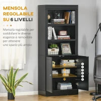 Credenza Cucina in Legno con Ripiani e Armadietto 2 Ante con Mensole Regolabili, 74.6x35.5x182.5cm