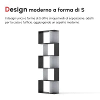 Mobile Libreria in Legno a 5 Ripiani con Divisorio, 60x24x184.5 cm, Bianco e Nero