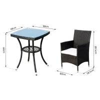 Set Mobili da Giardino in Rattan, Tavolo con 2 Poltroncine con Cuscini, Nero