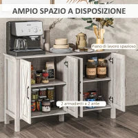 Mobiletto Multiuso stile Rustico con 4 Ripiani Portaoggetti Regolabili, in Legno, 120x37x75 cm, Grigio