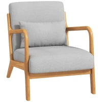 Poltrona da Salotto in Legno Massello, Poltrona Lounge, Seduta Profonda, Braccioli, Velluto, Grigio Chiaro