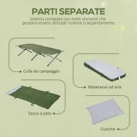 Set Brandina da Campeggio con Materasso Gonfiabile, Cuscino,  Sacco Letto e Borsa di Trasporto, Verde