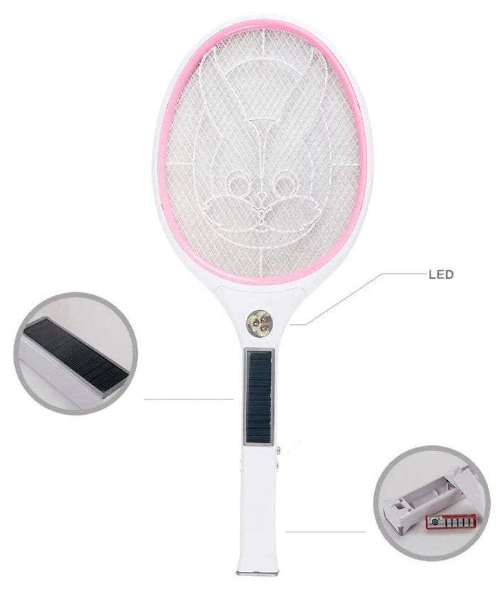 Racchetta fulmina zanzare ricaricabile pannello solare con luce LED QX-905