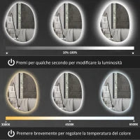 Specchio da Bagno Illuminato a LED con Colore e Temperatura Regolabile, in Vetro Temperato, 80x5x60 cm, Argento
