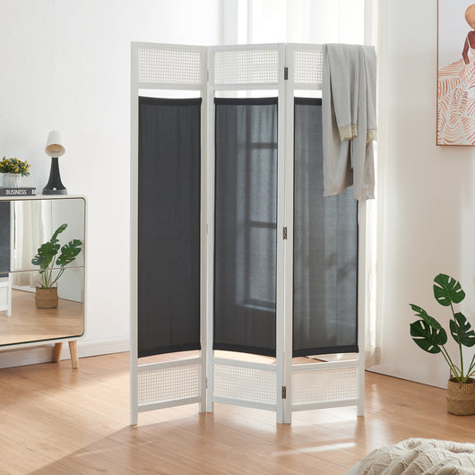 Paravento Pieghevole Dorotea per Interni Separè a 3 Pannelli 120 x 170 cm Bianco / Grigio Scuro [en.casa]