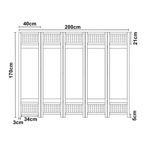 Paravento Pieghevole Dorotea per Interni Separè a 5 Pannelli 200 x 170 cm Bianco / Grigio Scuro [en.casa]