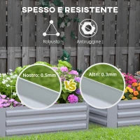 Set di 2 Letti per Orto Rialzati con Fondo Aperto per Piante e Ortaggi, in Acciaio, 100x100x30 cm, Grigio