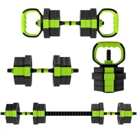 Set di Manubri Regolabili 20 kg, 4 in 1 come Kettlebell, Manubri, Bilanciere e Supporto per Flessioni