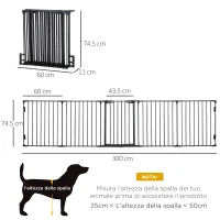 Cancellino per Cani Taglia Piccola e Media Pieghevole a 5 Pannelli, in Metallo e Plastica, 300x3x74.5 cm, Nero