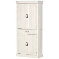 Credenza Cucina con 2 Armadietti e Cassetto in Stile Coloniale, 80x35x180cm Bianco