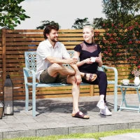 Panca da Giardino in Acciaio, Schienale Lavorato, Braccioli, per 2 Persone, Blu