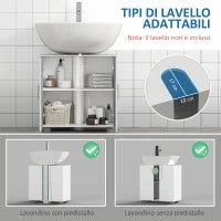 kleankin Mobile Sotto Lavabo Bagno a U con 2 Ante e Ripiano Interno Regolabile, 60x30x60cm