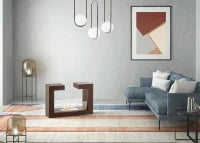 E-STYLO Biocamino da terra di design, caratterizzato da una forma a staffa stilizzata che lo rende un vero elemento d'arredo per ambienti moderni e contemporanei, 58x78x25cm