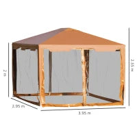 Tenda Gazebo da Giardino Pieghevole con Zanzariera, Struttura in Metallo Copertura PE, 395x295cm, Marrone