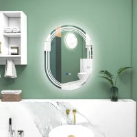 kleankin Specchio da Bagno Ovale Illuminato a LED, 3 Colori, Regolazione Luminosità, Interruttore Tattile, Anti-Appannamento, 70 x 50 cm