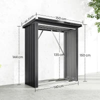 Capanno Portalegna in Acciaio da Esterno, Base Rialzata e Tetto Inclinato, 150x66.5x150 cm, Grigio Scuro