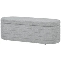 Panca Fondo Letto in Tessuto Teddy con Vano Contenitore, 116x41x40.5cm, Grigio Chiaro