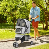 Passeggino per Cani Pieghevole con Portabicchieri e Cestino, in Acciaio e Poliestere, 75x45x97 cm, Grigio