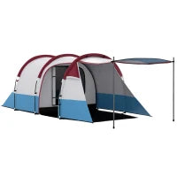 Tenda da Campeggio Impermeabile con 2 Aree e 3 Ingressi, in Poliestere e Fibra di Vetro, 420x200x150 cm, Rosso