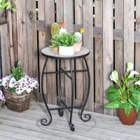 Tavolino da Giardino, Tavolo da Esterno in Metallo Nero e Ceramica, Verde e Arancione Ф36 x 58cm