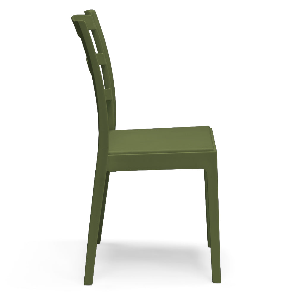Set 2 Sedie in polipropilene REA, MADE IN ITALY, impilabile, resistente ai raggi UV, design classico, ideale per sala da pranzo, cucina, sala d’attesa, bar, ristoranti o giardino, colore Verde Oliva