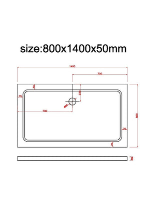 Piatto Doccia Rettangolare Ribassato In Abs H 5cm Con Piletta Inclusa 80x140