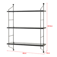 Scaffale da Parete Ösel a 3 Ripiani Regolabili 48 x 15 x 63.5 cm Effetto Marmo Nero / Nero [en.casa]