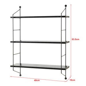 Scaffale da Parete Ösel a 3 Ripiani Regolabili 48 x 15 x 63.5 cm Effetto Marmo Nero / Nero [en.casa]