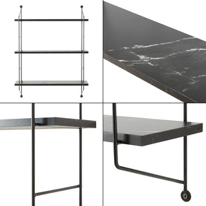 Scaffale da Parete Ösel a 3 Ripiani Regolabili 48 x 15 x 63.5 cm Effetto Marmo Nero / Nero [en.casa]