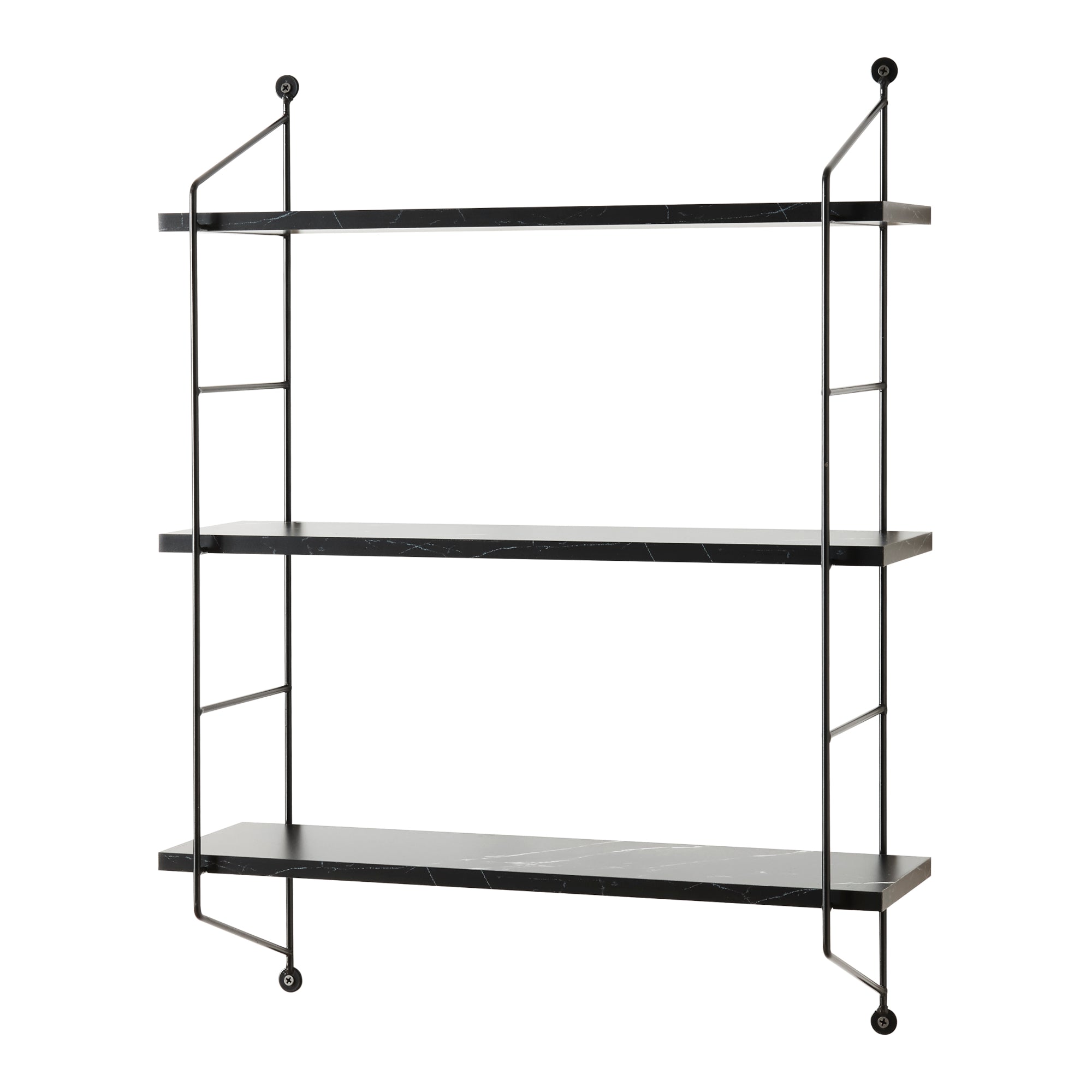 Scaffale da Parete Ösel a 3 Ripiani Regolabili 48 x 15 x 63.5 cm Effetto Marmo Nero / Nero [en.casa]