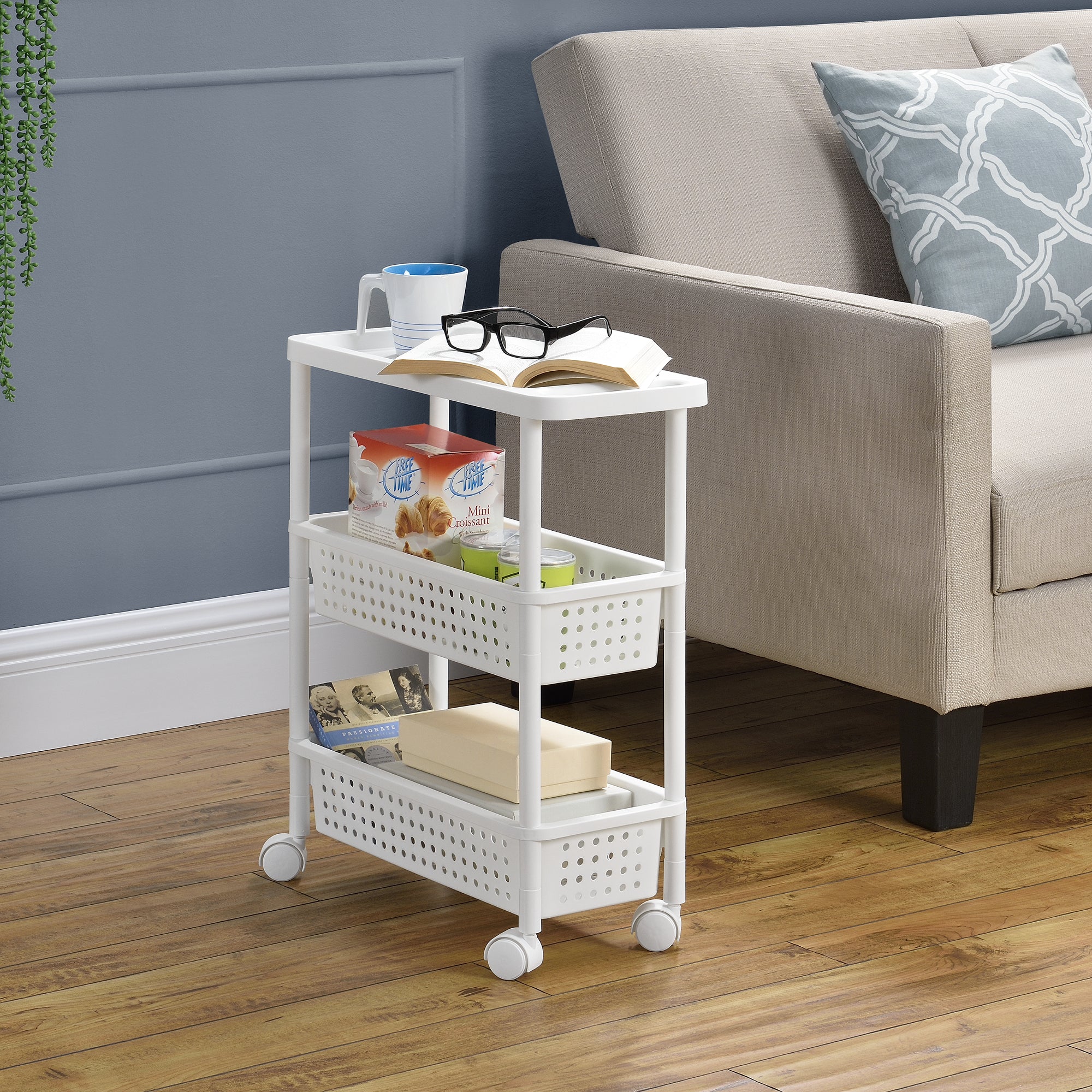 Carrello Portaoggetti a 3 Ripiani Scaffale Stretto con Ruote 77 x 22 x 48 cm - Bianco [en.casa]
