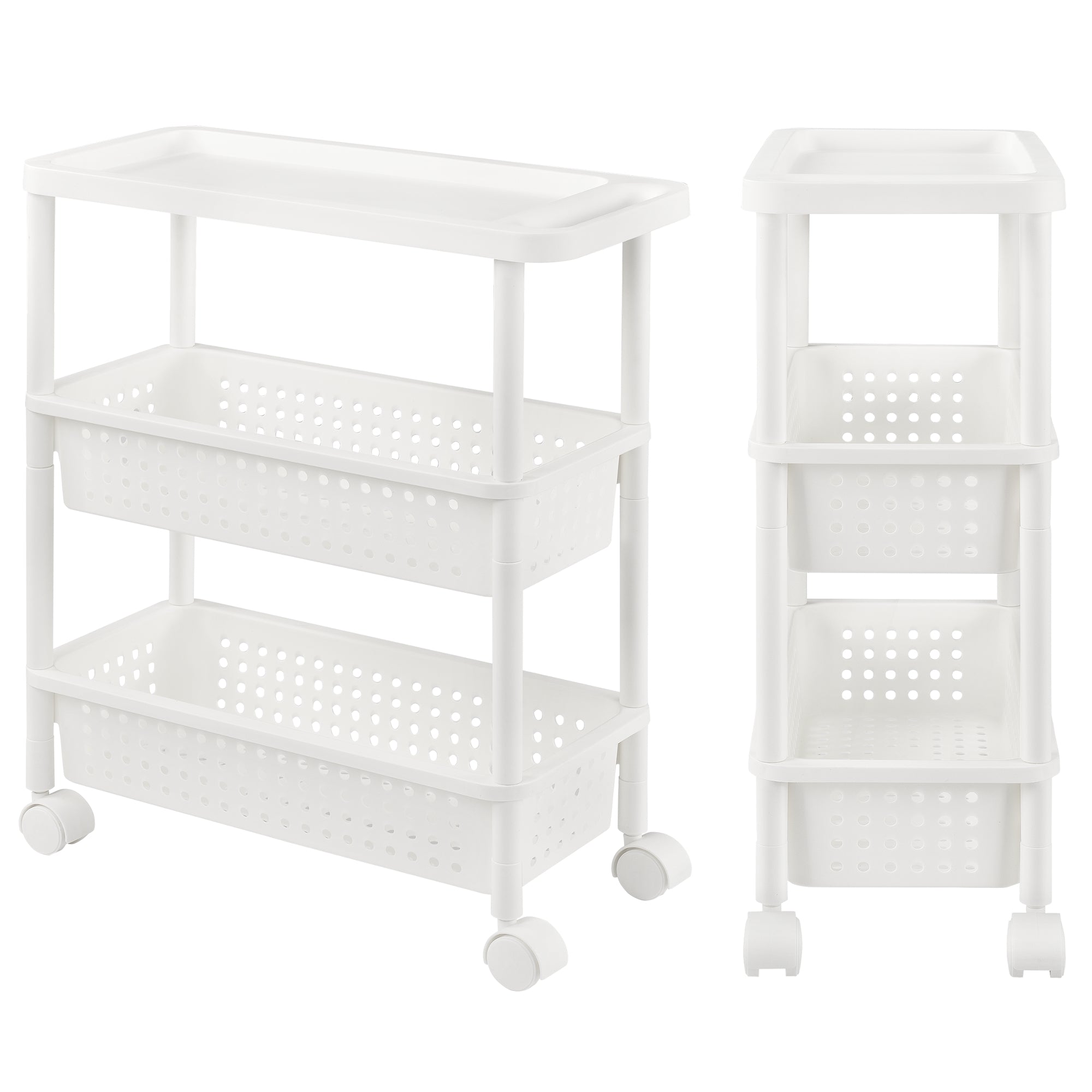 Carrello Portaoggetti a 3 Ripiani Scaffale Stretto con Ruote 77 x 22 x 48 cm - Bianco [en.casa]