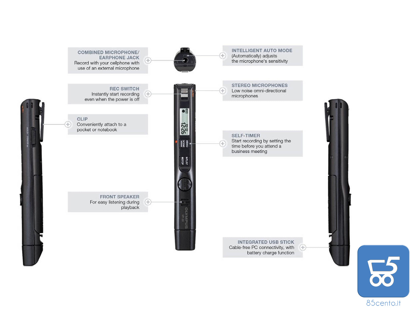 Registratore tascabile Olympus V-20 Nero Stereo anti fruscio connettore mic/auricolari