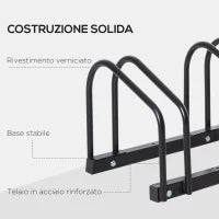 Rastrelliera Portabiciclette Parcheggio per 6 Biciclette in Acciaio, 179x33x27 cm, Nero