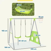 Gioco per Bambini 3 in 1 con Altalena da Giardino, Canestro e Porta da Calcio, 238x180x182 cm,, Verde e Grigio