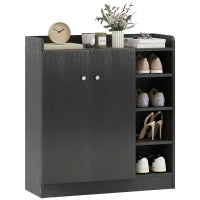 Armadio Scarpiera Salvaspazio Regolabile, Scarpiera Moderna in Legno per 12 Paia di Scarpe con 4 Ripiani Aperti, 83x30x90 cm, Nero
