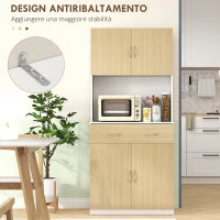 Credenza Cucina con Armadietti a 2 Ante e Cassetto, 80x40x180cm, Colore Legno