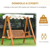 Dondolo da Giardino Stile Classico Legno Massello di Pino Conforme alle Norme di FS Tettuccio Parasole in Tessuto di Poliestere con Rivestimento di PA 162x130x185cm 240kg
