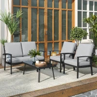 Set da Giardino 4 Pezzi con 2 Poltroncine, Divano 2 Posti e Tavolino, in Alluminio e Fibra, Grigio Carbone