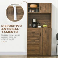 Credenza Moderna con 3 Cassetti e Armadietti, Mobile Dispensa per Cucina e Soggiorno in Legno, 80x40x178cm, Noce