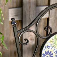 Set Tavolo e Sedie da Balcone 3 Pezzi, Set da Giardino Pieghevoli in Metallo con Maioliche Colorate, Multicolore