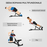 Sedia Romana ad Altezza Regolabile con Imbottitura Spessa, in Acciaio e PU, 126x70x67-84 cm, Nera